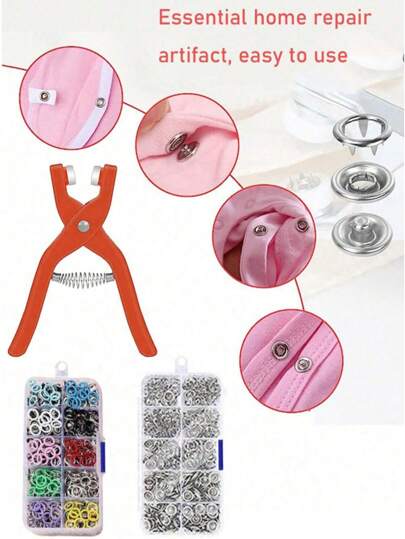 50个/100个金属按扣+安装工具+收纳盒，无缝无铆钉通用纽扣，按扣钳，五爪纽扣，适用于DIY工艺品，服装，帽子，包包（颜色随机）