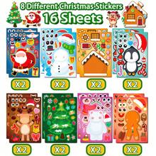 16 Blatt zum Selbstgestalten von Weihnachts-Aufklebern, Weihnachtsmann, Rentier, Schneemann Aufkleber, wasserfeste Feiertags-Aufkleber, Party-Gastgeschenke, Weihnachts-Bastel-Aufkleber, Weihnachts-Klassenzimmer-Aufkleber