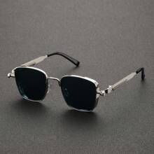 1 Pair Retro Fashion Steampunk Glasses, Silver Square Metal Frame, Sports & Outdoor Eyewear Beach Accessories Glasses Shades Looks Street Style And Suit For Sweater Jacket Sweatshirt Hoodie Leather Pants And Cargo Pants For Summer Beach Vacation,Outdoor,Travel - Silver - View 2