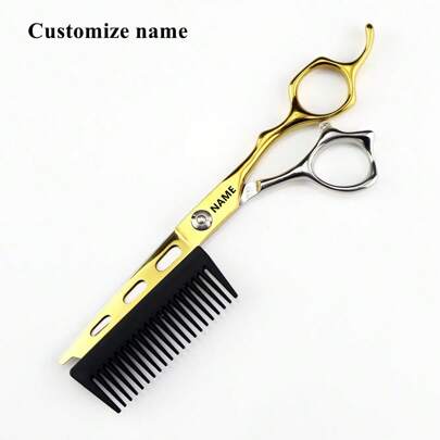 مقص حلاقة مصنوع من الفولاذ JP440c ذهبي اللون قياس 6 بوصة مع مشط للقص والتشذيب الاحترافي، أدوات حلاقة وتقليم الشعر للحلاق والصالونات، مع إمكانية الطلب باسم محدد