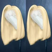 13x4 transparente 613 blonde Honigfarbe gerade Bob Spitzenfrontinets für Frauen, 180% Dichte brasilianisches Echthaarperücke blonde Bob Perücke, kurze gerade Spitzenfront Bob Perücke - Blonde - Übersicht 8