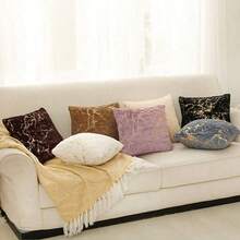 1 件装奢华蓬松抱枕套豪华装饰毛绒烫金枕套靠垫套外壳适用于沙发卧室汽车 18x18 英寸 - 彩色 - 查看 6