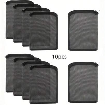 10 个装水箱过滤袋，带拉链的水族箱管鱼缸过滤网袋，适用于活性炭、陶瓷环等（黑色）