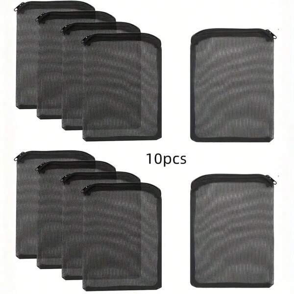 10pcs Water Tank Filter Bags, Aquarium Tube Fish Tank Filter Mesh Bag With Zipper, For Activated Carbon, Ceramic Ring And More (Black)