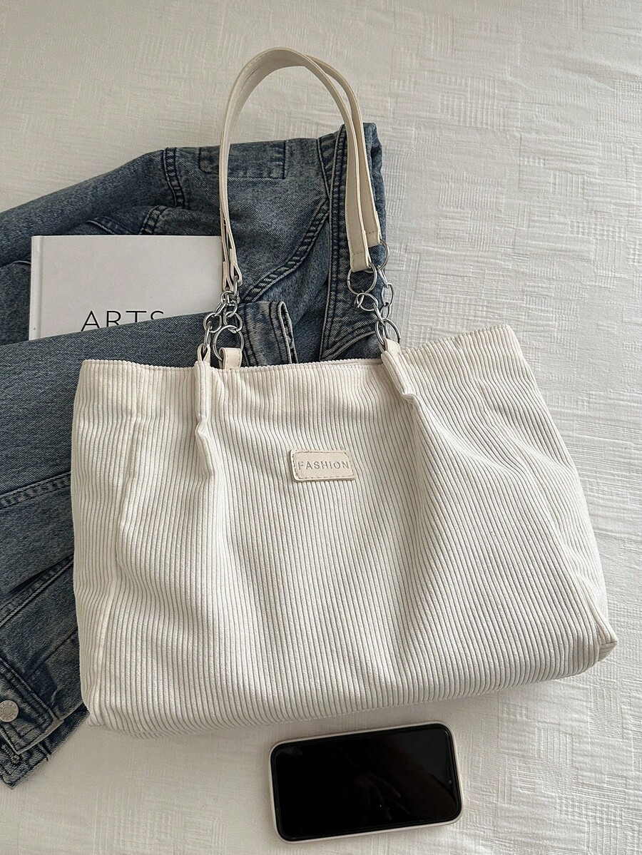 Women's Solid Color Chain Decor PU Leather Handbag Shoulder Bag