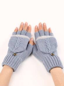 1 双女士翻盖流苏针织短款无指手套，温暖时尚的设计，适合秋冬季 - 彩色 - 查看 6