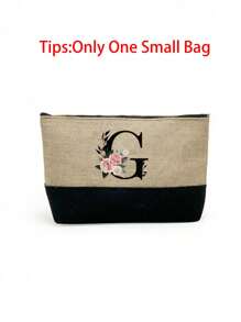 1Pc/2Pcs,Flower Letter Pattern,Initial Jute/Canvas Tote Bag Comes With A Makeup Bag, Personalized Present Bag, Suitable For Wedding, Birthday, Beach, Holiday,School Bag , Is A Great Gift For Women, Mom, Teachers, Friends, Bridesmaids,Student ,Large Bag , Back To School ,Simple Large-Capacity Handbag, Portable Casual Storage Tote Bag, Best Teacher Gift - Khaki - View 54