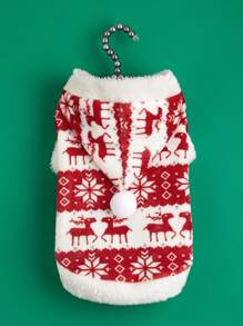 1 件宠物圣诞元素图案连帽衫，适合猫狗，时尚 Ins 风格，秋冬 - 紅白色 - 查看 1