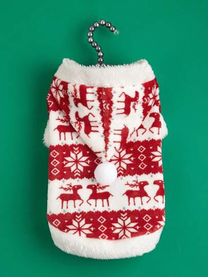 1 peça de moletom com capuz com estampa de elemento natalino para animais de estimação, adequado para cães e gatos, estilo ins moderno, outono/inverno