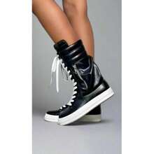 High Top Fashion Sneaker Lace Up Street Shoes With Side Pocket Racer-1 - 橄欖綠 - 查看 9