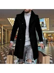 Latest Fashion Hot Plaid Trench Coat For Men, Single Breasted Slim Fit Jacket With Retro Pattern Wool Blend, Formal Pea Jacket - A26黑色 - 查看 2