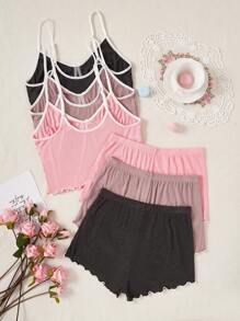 3pcs/Set Women Solid Color Bowknot Decor Top & Shorts Pajama Set - Multicolor - View 2