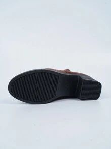 Plus Size Women's Casual Suede Thick Heel Round Toe Side Zip High Heel Ankle Boots - Burgundy - View 7