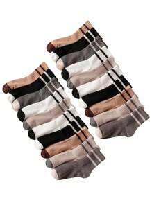 10双/20双女士日常舒适中筒双条纹袜子，秋季 - 彩色 - 查看 6