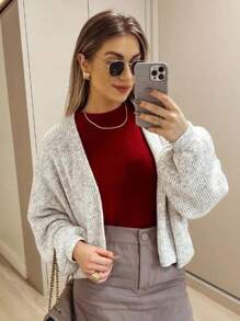 Short Mousse Knitted Coat With Puff Sleeves - 白色 - 查看 3