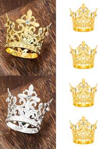 1-4pcs Alloy Rhinestone Mini Crown Cake Toppers, Flower Decoration For Party - Multicolor - View 7