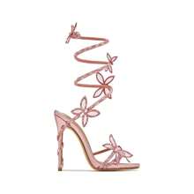 Fantasy Butterfly Detail Wrap Around Strap Stiletto Heels - Pink - View 2