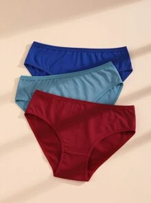 3Pcs Women's Cotton Panties Low-Waist Comfortable And Breathable Briefs Solid Color Basics Underwear
