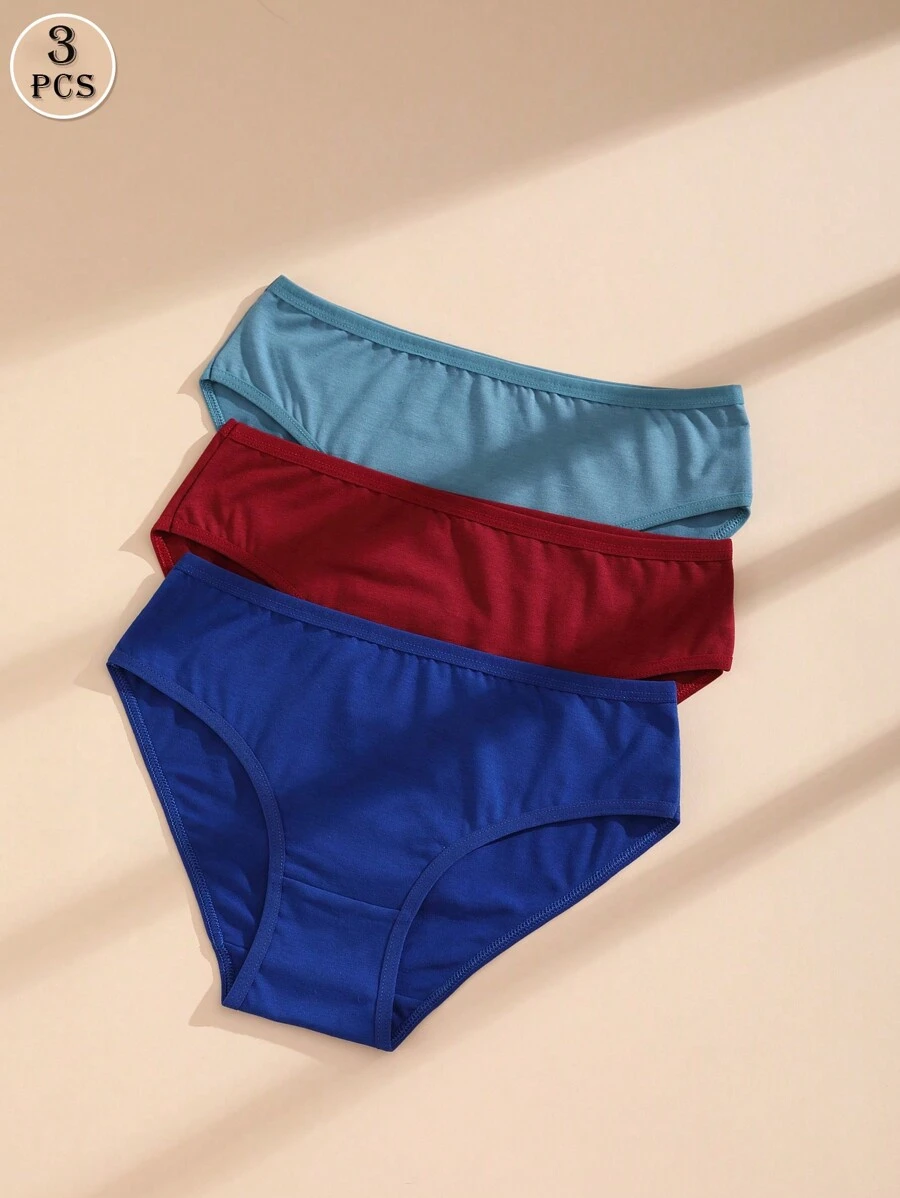 3Pcs Women's Cotton Panties Low-Waist Comfortable And Breathable Briefs Solid Color Basics Underwear