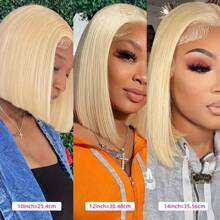 13x4 transparente 613 blonde Honigfarbe gerade Bob Spitzenfrontinets für Frauen, 180% Dichte brasilianisches Echthaarperücke blonde Bob Perücke, kurze gerade Spitzenfront Bob Perücke - Blonde - Übersicht 10