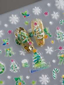 1 miếng dán móng tay hình cây thông Noel có keo dán trang trí móng tay - Nhiều màu - Xem 3