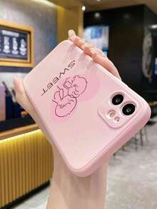 1 件可爱情侣接吻粉色心形图案磨砂边缘手机壳适用于 Iphone 16/Samsung//Redmi/VIVO/OPPO - 粉色 - 查看 4