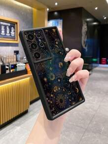 1pc Line Art Planet Anti-Shock Phone Case Compatible With Iphone/Galaxy/Infinix/Redmi/OPPO/VIVO/MOTO/Honor/Oneplus/Itel/Tecno - Black - View 3