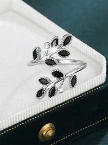 1pc High-End Copper & Cubic Zirconia Leaf Design Ring, Luxury Celebrity Style, Suitable For Women Business, College, Holiday, Party And Daily Wear (Factory Direct ) - Silver - View 16