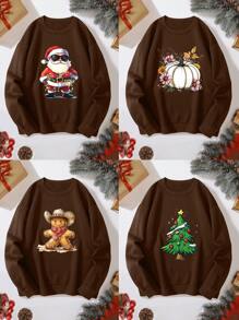 Customized Pattern Design, Christmas Personalized Photo Men's Crew Neck Sweatshirt, Customize Your Family/Friend Photo/Selfie/Group Photo/Landscape/Pet Photo/LOGO, Suitable For Halloween, Christmas, Birthday, Valentine's Day, Father's Day, Party, Anniversary, Customized Pattern Design On The Front Of Men's Fleece Crew Neck Sweatshirt, Men's Autumn Tops, Autumn/Winter Men's Clothing, Back To School Clothes, Christmas Men's Wear, Birthday Gift - Brown - View 2