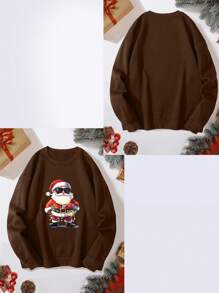 Customized Pattern Design, Christmas Personalized Photo Men's Crew Neck Sweatshirt, Customize Your Family/Friend Photo/Selfie/Group Photo/Landscape/Pet Photo/LOGO, Suitable For Halloween, Christmas, Birthday, Valentine's Day, Father's Day, Party, Anniversary, Customized Pattern Design On The Front Of Men's Fleece Crew Neck Sweatshirt, Men's Autumn Tops, Autumn/Winter Men's Clothing, Back To School Clothes, Christmas Men's Wear, Birthday Gift - Brown - View 3