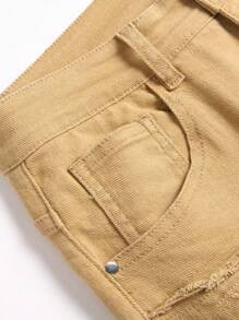 Men's Fashionable Fringe Elastic Skinny Jeans - Khaki - View 8
