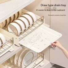 1 Stainless Steel Cabinet Pull-Out Bowl Tray Drain Rack, No-Drill Bowl Rack, Pull-Out Basket Drawer Type Three-Dimensional Bowl Cabinet Drain Rack,Bowl And Tray Rack, Pull-Out Bowl Rack, Pull-Out Tray Rack - Beige - View 9