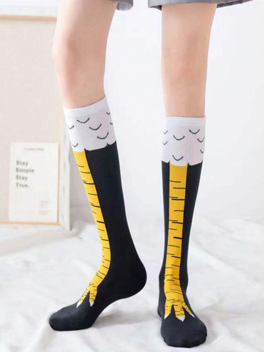 2 Pairs Spring Autumn Funny Chicken Claw Pattern Thigh High Socks