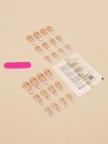 使用 24 件短款泪珠形对比火辣女孩欧式指甲夹立即提升您的外观。全套可重复使用，含 1 块果冻胶和 1 块摩擦条。适合派对、舞会、日常穿着 - 彩色 - 查看 3