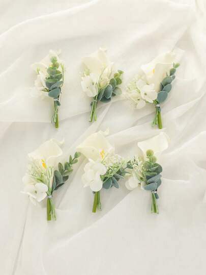 6pcs Set Elegant Calla Lily Flower With Artificial Greenery, Suitable For Bride & Groom Wedding Decor, Formal Party, Anniversary Valentine's Day Accessories