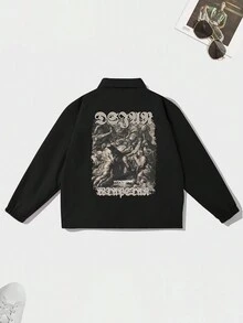 Chaqueta con estampado de graffiti callejero de manga larga con solapa de moda para hombre en otoño/invierno - Negro - Ver 1