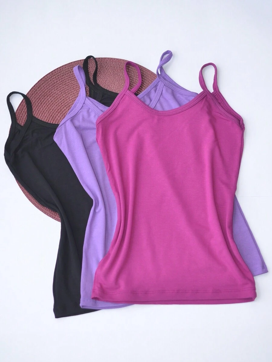 Kit 3 Basic Women's Tank Tops With Thin Straps - 黑色 丁香 紫紅色 - 查看 1