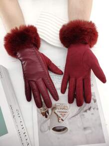 1pair Women Multi-Color Solid Elegant Casual Streetwear Polyester Full Finger Gloves With Fringe Edges, Touchscreen, Suitable For Party, Date Night, Casual Outdoor, Fall/Winter - A - View 5