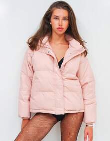 Women's Padded Coat And Solid Color Design, Perfect For Casual And Fashion Outfit.