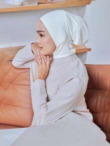 1pc Women Muslim Middle East Solid Color Minimalist Comfortable Breathable Stretchy Wrap Turban Hijab Cap, Suitable For Daily Life And Outdoor Sports - White - View 3