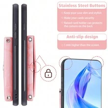 Charm Marble Card Bag Wallet Crossbody Bag With Credit Card Holder Slot Lanyard Wrist Strap Slim Purse Stand Kickstand Phone Case Compatible With Samsung Galaxy/Apple IPhone - Pink - View 7
