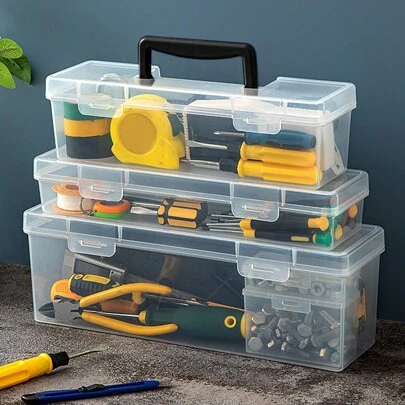 1 pezzo Scatola degli attrezzi in plastica grande capacità e trasparente, cassetta degli attrezzi portatile per uso esterno, contenitore di stoccaggio degli attrezzi multifunzionale facile da trasportare, contenitore di stoccaggio in plastica impilabile e antipolvere con maniglia e coperchio