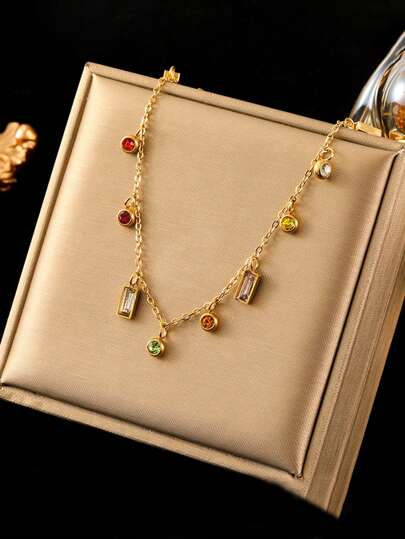 1pc Colorful Dopamine Molecule Design Stainless Steel Necklace For Girls, Suitable For Daily Wear And Festival Gifts