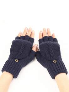 1 双女士翻盖流苏针织短款无指手套，温暖时尚的设计，适合秋冬季 - 彩色 - 查看 16