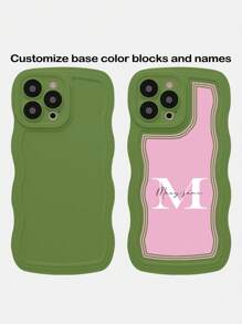 1pc Custom Text/Name Wavy Perforated Phone Case Compatible With IPhone 16, 15, 14, 13, 12, 11 Pro Max