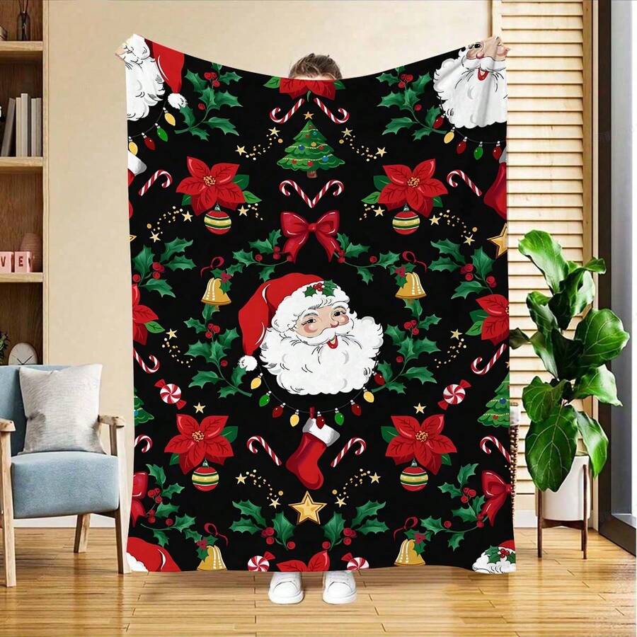 1 chiếc chăn nhung họa tiết ông già Noel, chuông, cây thông, đồ trang trí, quà tặng Giáng sinh, ấm áp & mềm mại, chăn phủ vải nỉ in kỹ thuật số độ nét cao, mọi mùa, ý tưởng quà tặng cho bạn bè và gia đình, chăn đắp đùi đa năng, chăn ngủ trưa văn phòng, vỏ chăn và ghế sofa, chăn ký túc xá, chăn phủ ghế sofa dày & ấm chất lượng cao - Nhiều màu - Xem 1