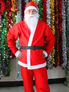 1 Bộ trang phục ông già Noel cho nam, trang phục ông già Noel dành cho người lớn có râu, trang phục Giáng sinh màu đỏ cổ điển cho tiệc hóa trang - Đỏ - Xem 2