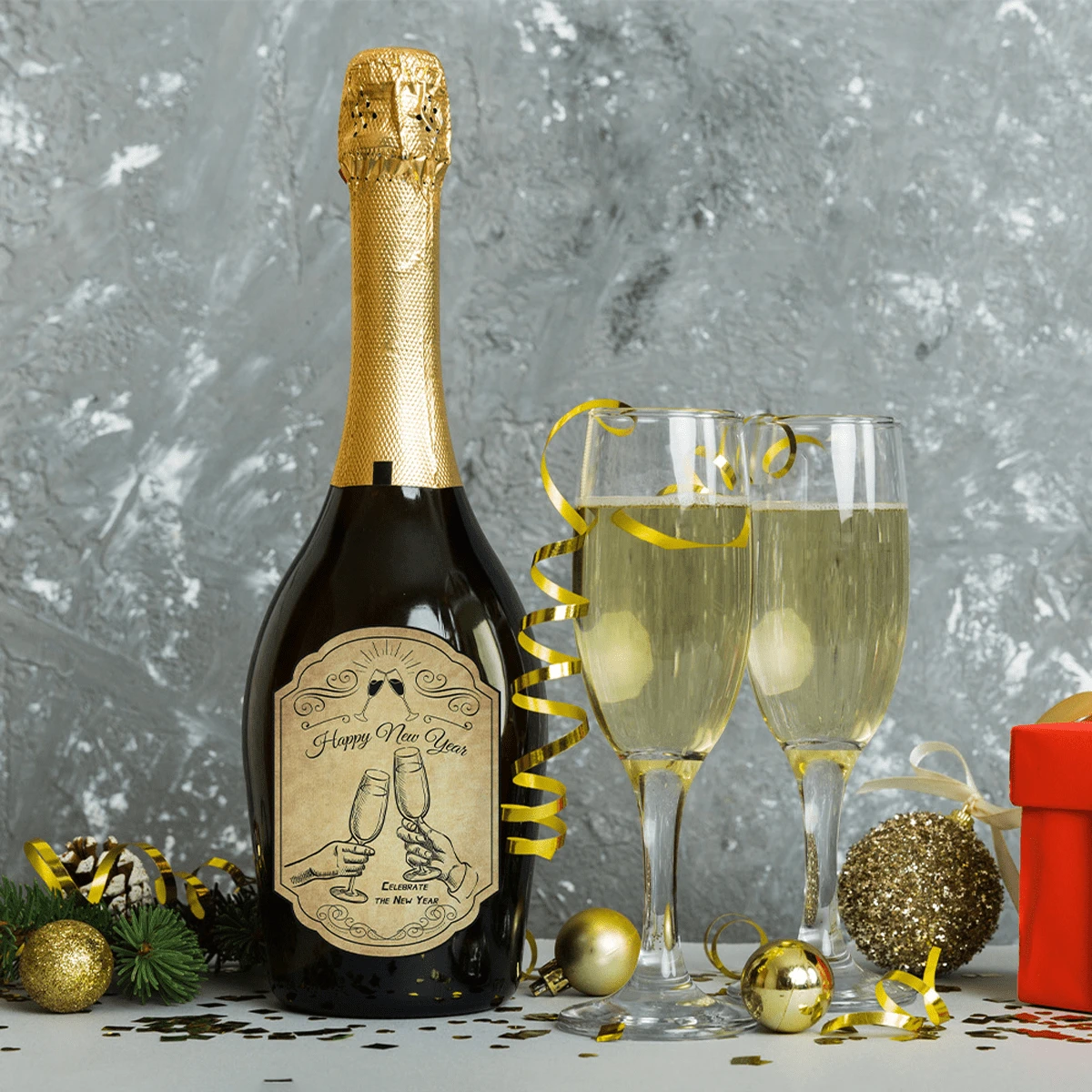 Happy New Year Wine Bottle Stickers, 12 Styles 2025 New Year Bottle