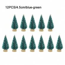 12pcs Mini Desktop Christmas Pine Tree Decoration Set, Includes Sisal Rope, Wooden Christmas Trees, Artificial Snow-Flocked Christmas Trees In Blue, Green, Gold, Silver & Olive Green Colors For DIY Party & Home Holiday Decor,Christmas - Small Christmas Tree - View 15