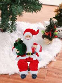 1pc 14-Inch Red Standing Santa Claus Holding Gift Bag, Traditional Christmas Figurine Decor, Pink Christmas Sculpture, Sitting Santa Claus Decor Handmade White Silver Coat Santa Claus With Gift Bag And Presents, Suitable For Home Office Desk Christmas Party Decoration, Holiday Party Home Decor, Gift Party Scene Decoration, Santa Claus Figurine Ornament - Red - View 4